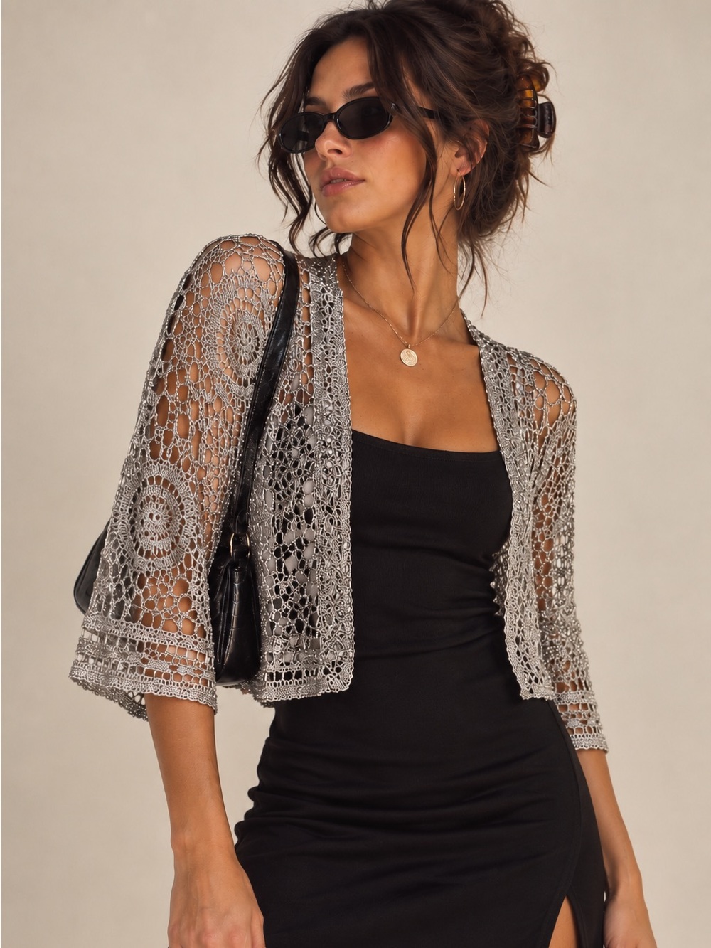 Vintage Zashi Shimmer Metallic Crochet Bolero Shrug